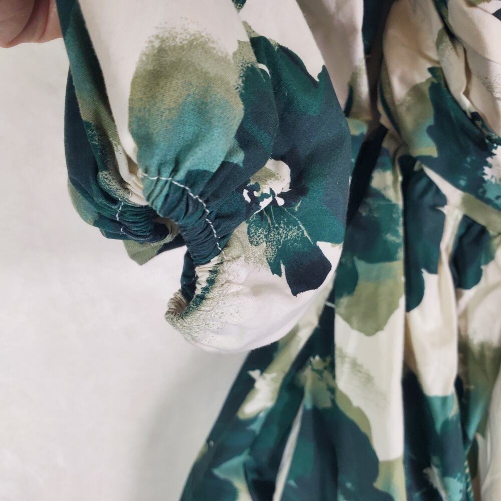 ABERCROMBIE & FITCH Emerson Poplin Puff Sleeve Mini Dress Green Floral Sz Small - Picture 6 of 13